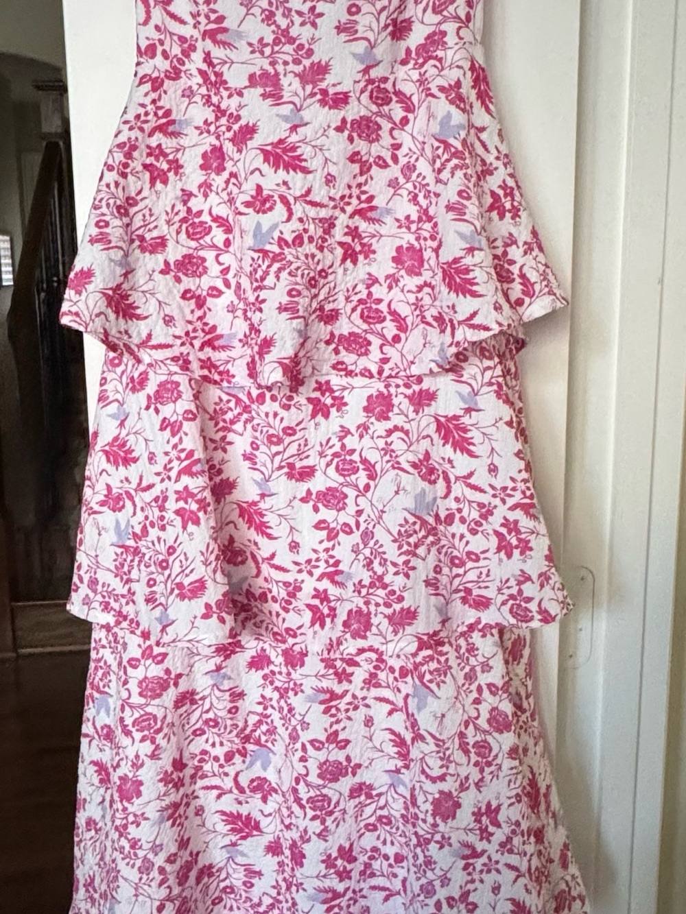 Women's Pink Floral Tiered Maxi Dress